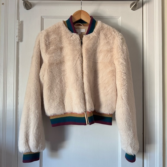 Spiritual Gangster Jackets & Blazers - Spiritual Gangster Cream Furry Bomber Jacket